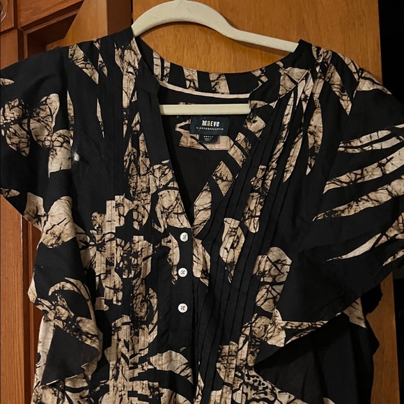 Anthropologie Black and Cream Leaf Print Maxi Dress - Picture 3 of 3